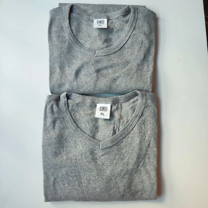 Lot de 2 tee-shirts gris col V en coton pour homme taille XL, ORO