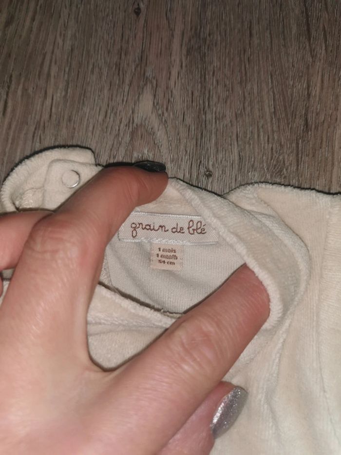 Grenouillère grain de blé 1 mois velours jaune pâle - photo numéro 3
