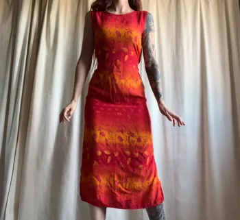 Robe mi longue fleurs effet tie dye y2k vintage annees 2000 - Taille S