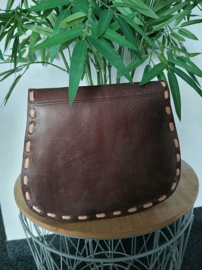 Sac à main en cuir bi couleur cousu à la main - photo numéro 3