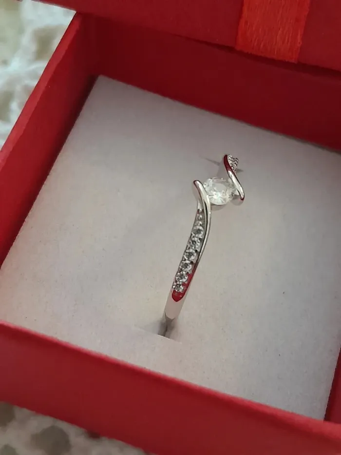 Bague fine, argent 925, avec zirconium et strass, taille 52 - photo numéro 7