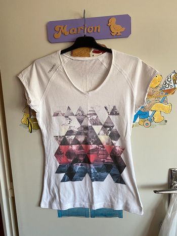 Tee shirt à manches courtes blanc à motifs, taille S, marque Tribord.