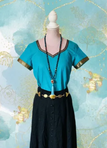 🩵🦋Blouse artisanale T.36 indienne bohème chic ethnique Bohemian Pondicherry cotton blouse🦋🩵