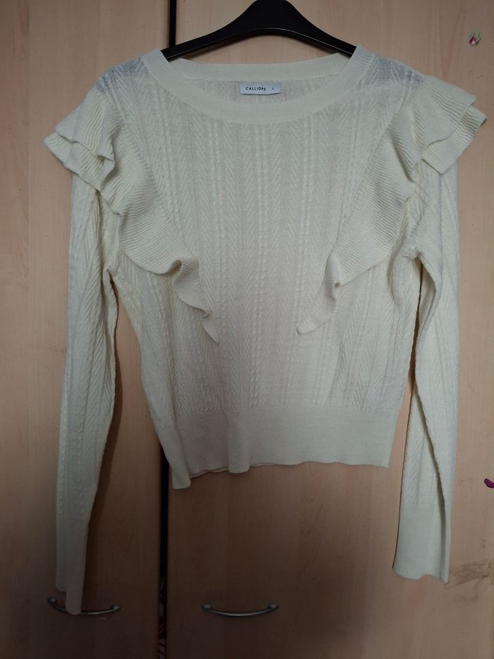 Pull blanc à froufrous Calliope taille L