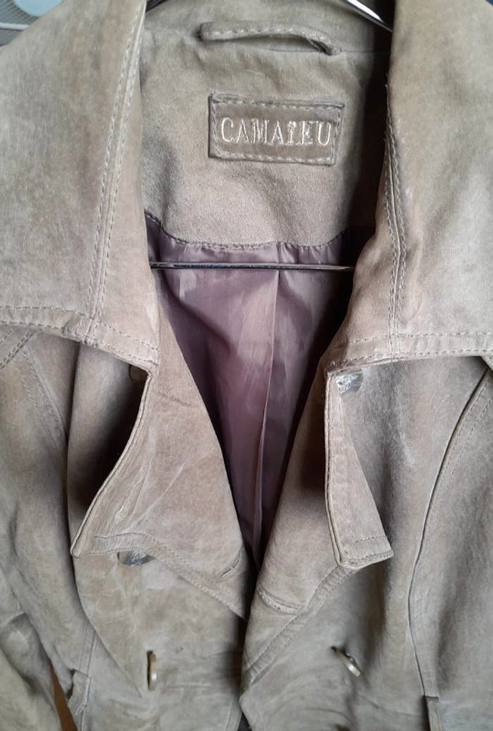 🧥 Manteau blazer long style trench en daim avec poches et à boutons - Taille 38 • Camaïeu - photo numéro 2