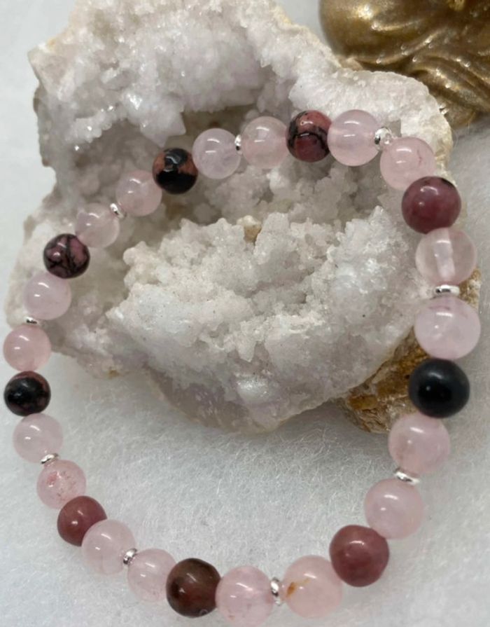 Bracelet rhodocrosite et quartz rose , 17 cm lithothérapie - photo numéro 3