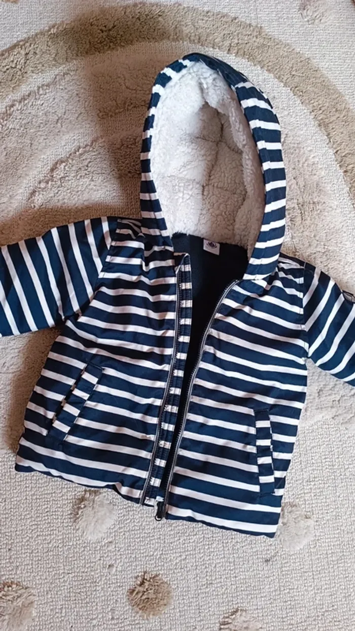 Doudoune bébé rayée style marinière Petit Bateau 18 mois - photo numéro 3