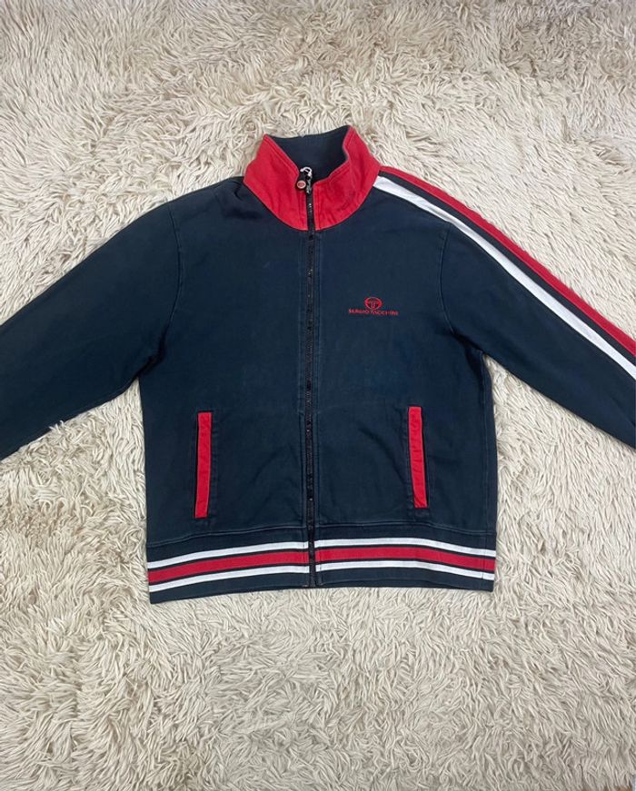 Veste survêtement Sergio Tacchini vintage noir et rouge taille L y2k logo brodé - photo numéro 2