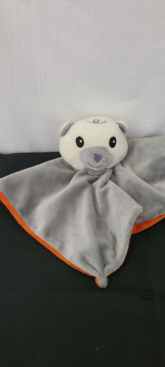 Doudou Soft Ours Cœur ❤️ Gris/Orange - photo numéro 4