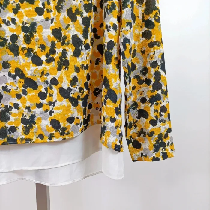 Blouse jaune fleurie débardeur superposé – manches longues, dos ouvert, M A1070 - photo numéro 4