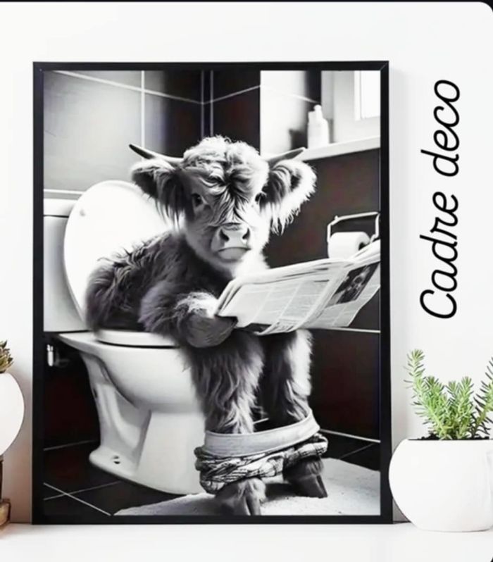 Cadre photo déco toilette vache