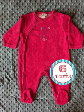 Pyjama velours Zeeman 6 mois – Fuchsia souris & laine