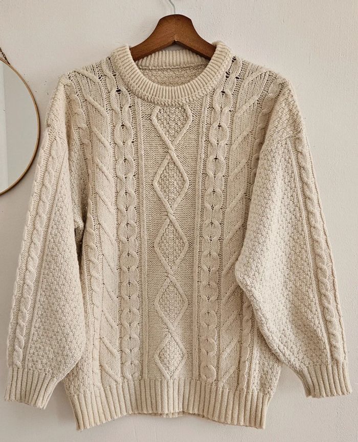 Pull torsadé écru vintage