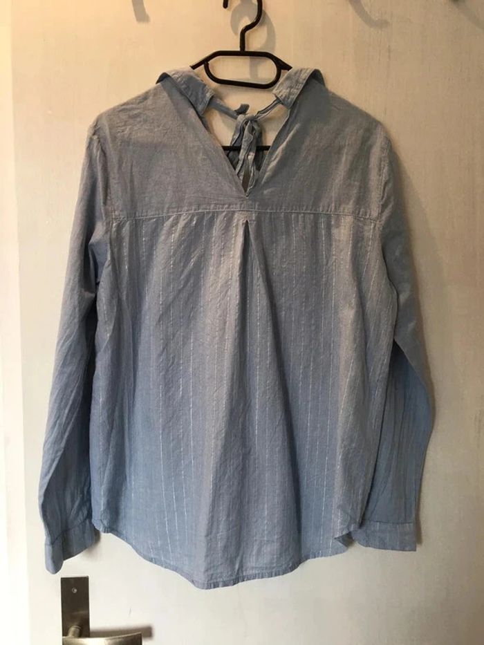Chemise rayée manches longues bleu ciel lurex argenté miss captain tortue M 38 - photo numéro 3