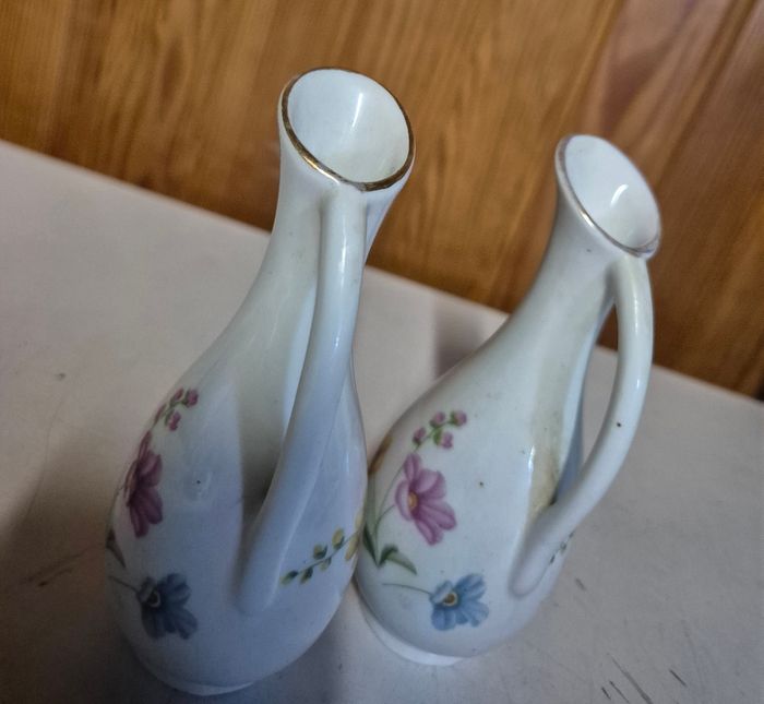 Lot 2 vases avec anses porcelaine chinoise blanche fleurie porcelain - photo numéro 5