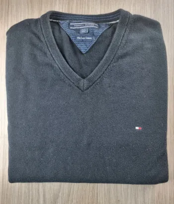 Pull col V bleue Tommy Hilfiger " Pima Cotton Cashmere " Taille L