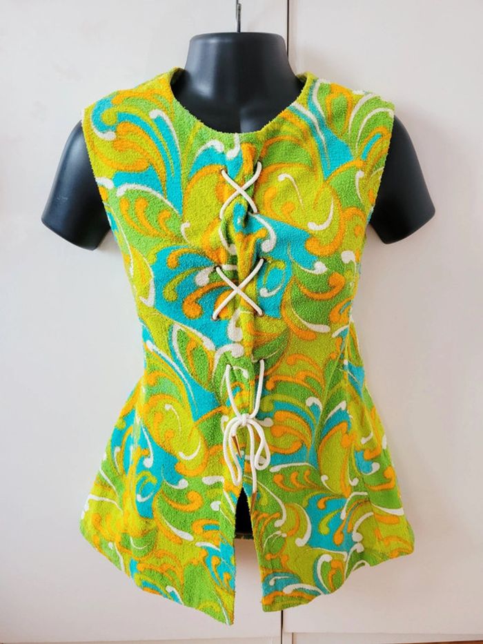 Vintage Tunique, mini Robe de plage, Authentique Années 60's multicolore