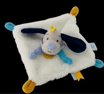❤️B4582 Doudou Plat Mouchoir Babynat Baby nat Chien Pépin Dog Bleu Blanc DOUX