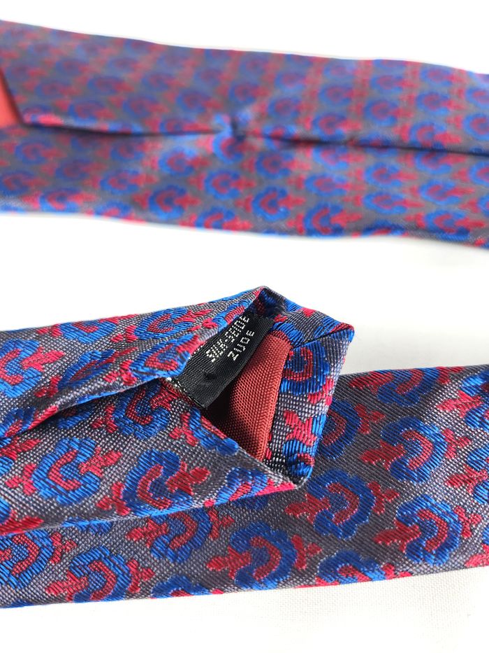 Cravate Jack d'Estaupe Paris Soie Homme Motifs Géométriques Rouge Bleu Marine Élégante - photo numéro 6