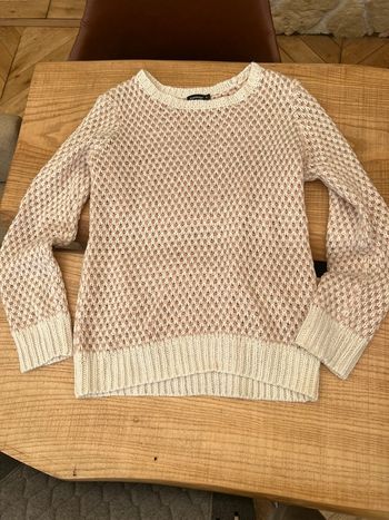 Pull femme rose et blanc chiné laine un extenso taille 38 40 M