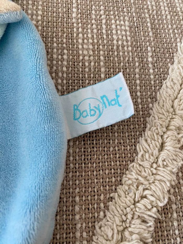 Peluche doudou plat 26cm babynat lapin bleu carré très bon état - photo numéro 4