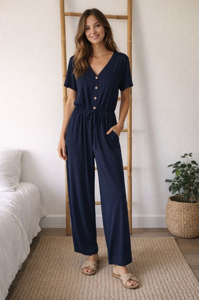 Combinaison fluide jambes larges bleu marine taille M neuve - photo numéro 1