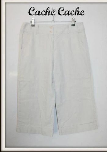 Pantacourt en lin beige finement rayé Cache Cache taille 42