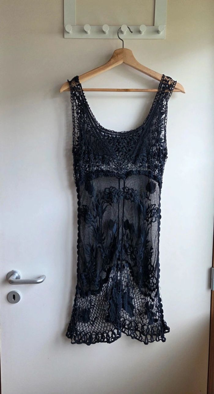 Robe crochet noire transparente taille S/M bohème chic - photo numéro 5
