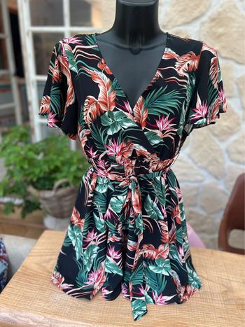 Robe shein taille M 38 été femme bleu marine à motif tropical