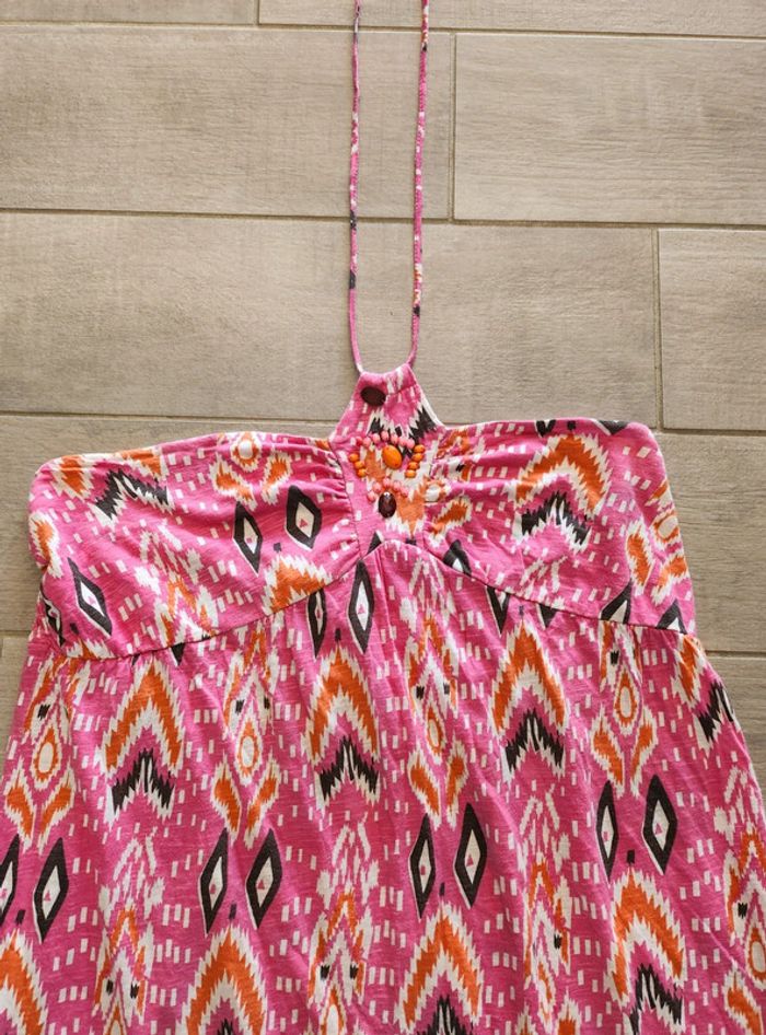 Robe longue rose a motifs taille XL Kwoman en bon état lien au cou - photo numéro 3