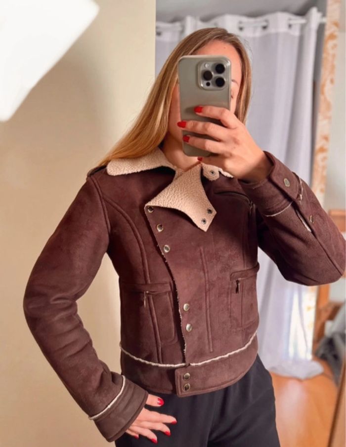 Veste style aviateur marron type peau de mouton Morgan 36 S - photo numéro 5