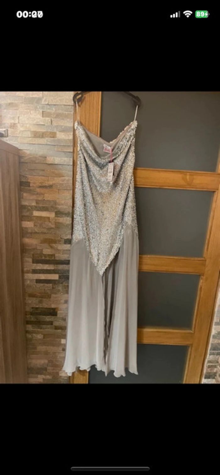 Sublime, robe bustier Zara édition limitée, Barbie, paillettes et sequins argenté, taille XL - photo numéro 7