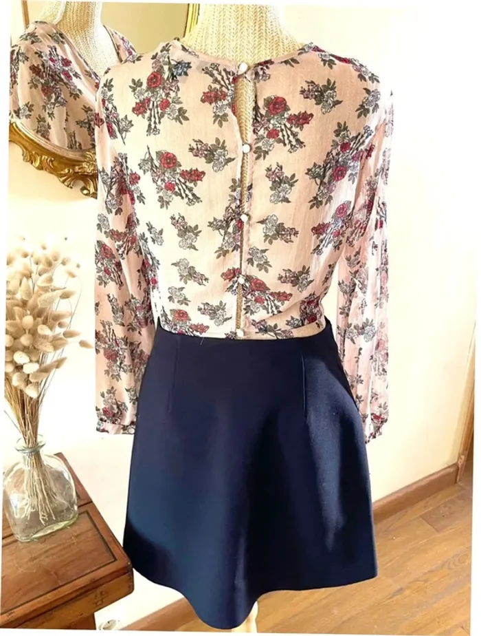 Sublime blouse chemise fluide chic fluide Haut Transparent Floral - photo numéro 5