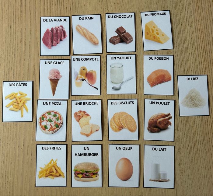 18 cartes de nomenclature sur les aliments