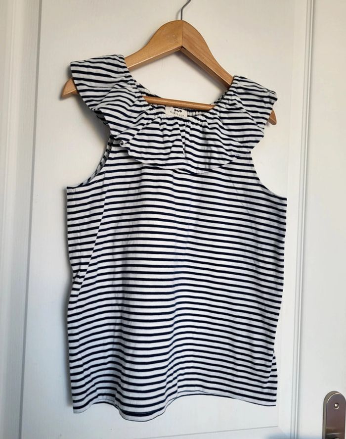 Top marinière col rond à volant Cyrillus état neuf - photo numéro 3