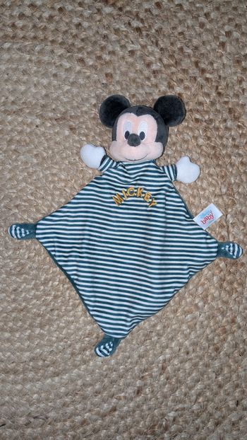 Doudou plat Mickey rayé vert et blanc
