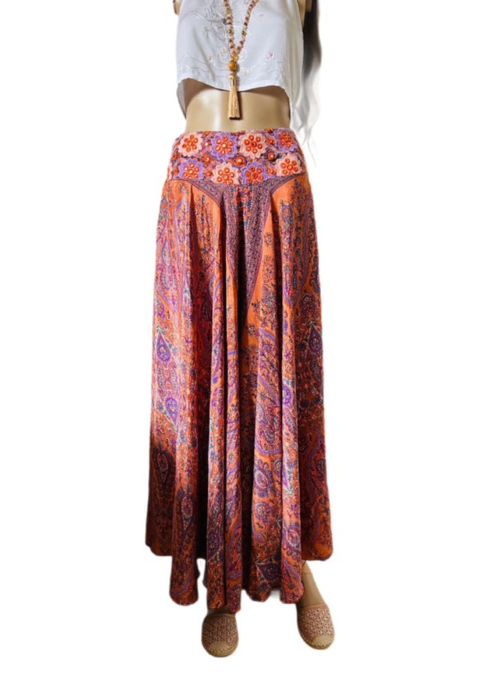 🪷Jupe-culotte indienne boho chic hippie Indian embroidered paisley skirt-culottes🪷 - photo numéro 9