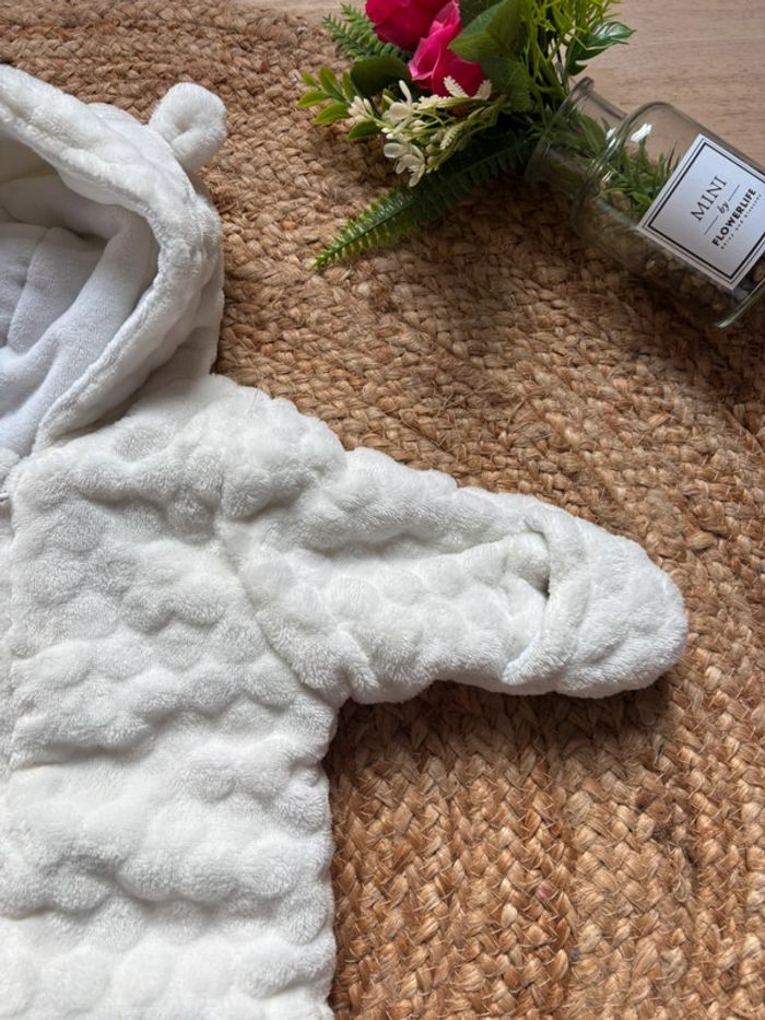🌺Combinaison hivernal/ Combipilote blanche avec oreilles d’ours Taille 1mois/52-55cm🌺 - photo numéro 3