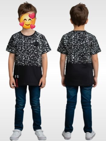 Tee-shirt noir avec motifs éclaboussures blanches style streetwear