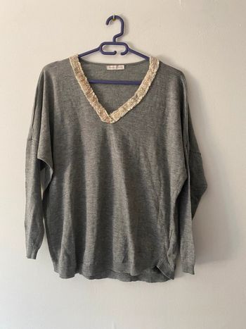 Pull femme gris à col V Taille M