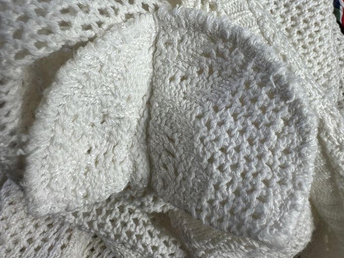 Cardigan en crochet tricot blanc crème Vintage T46 3XL - photo numéro 7