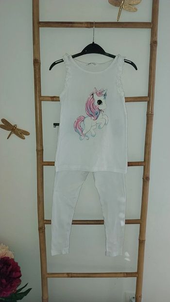 Ensemble été fille 8 ans Blanc floqué Licorne excellent état