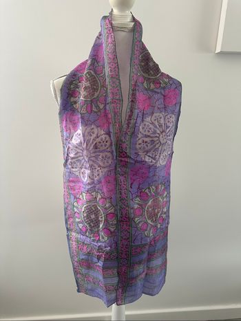 Foulard étole en soie violet lila et rose fuchsia Vintage 24x170cm