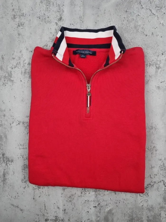 Sweat 1/4 zip Tommy Hilfiger rouge, M Femmes (mesures en photos) - photo numéro 2