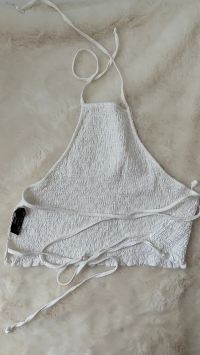 Top dos nu à lacets blanc bershka - photo numéro 2