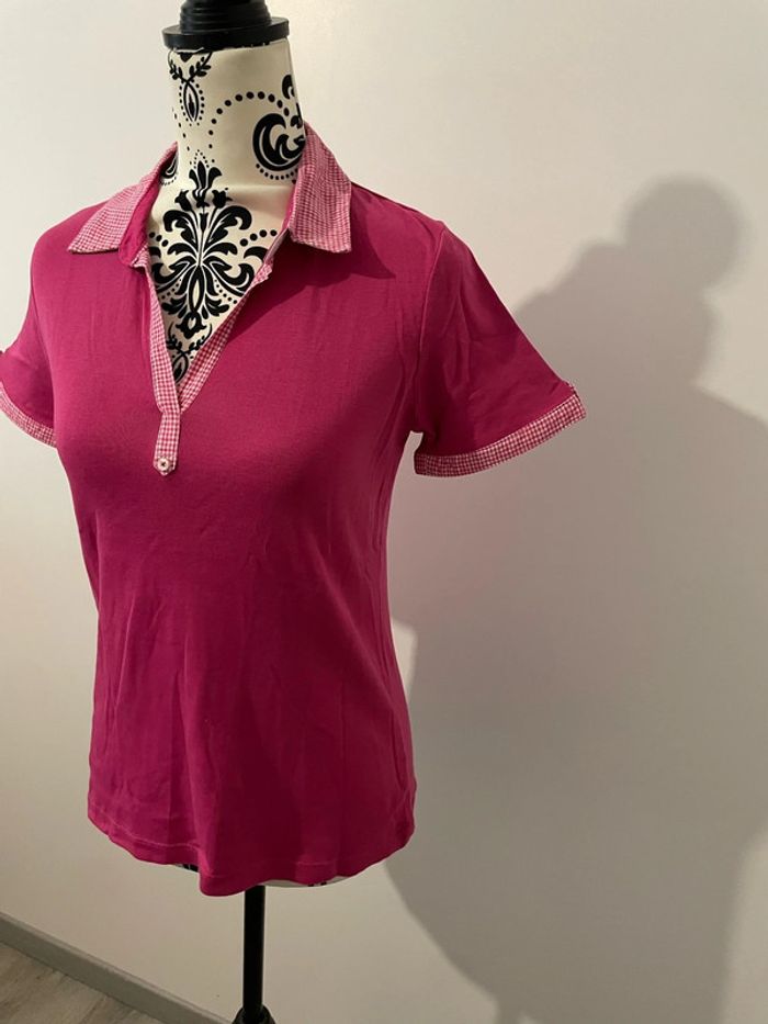 T-shirt polo manches courtes rose fushia à carreaux blanc Burton taille M - photo numéro 3