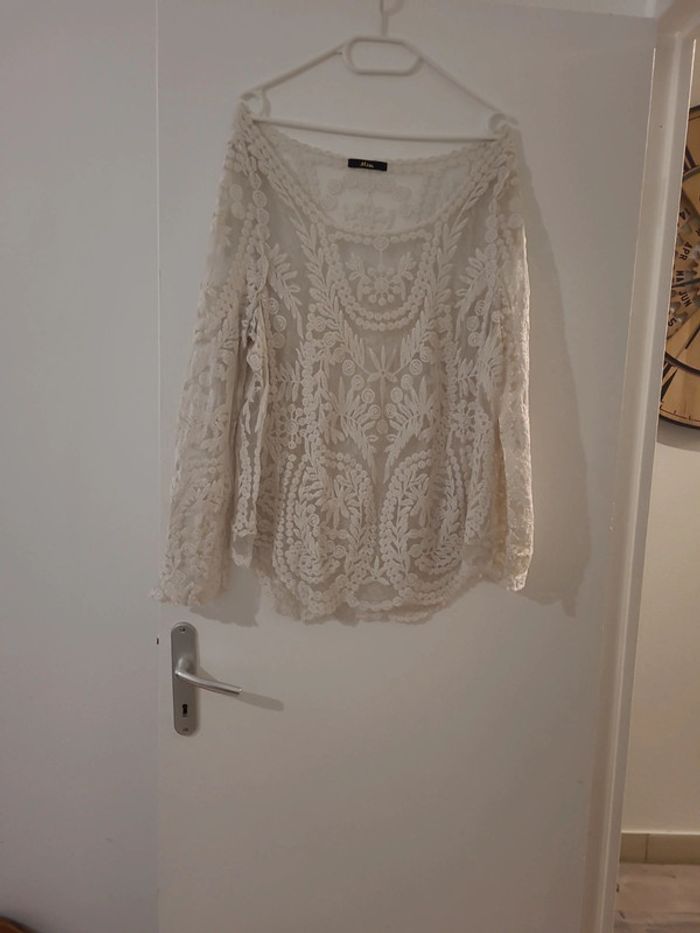 Blouse femme manche longue en dentelle col arrondi manche un peu ample Taille Unique TBE mim