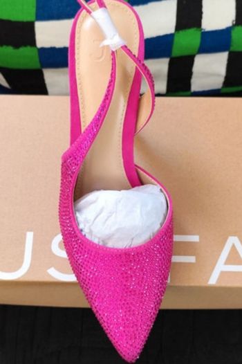 Chaussures de soirée chic à talons fuchsia avec strass