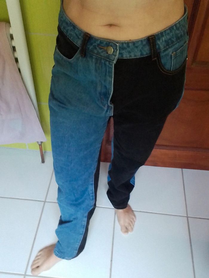 Jeans femme droit noir et bleu Shein - photo numéro 3