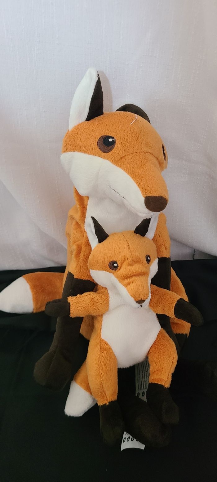 Renard IKEA  doudou peluche avec bébé orange et noir